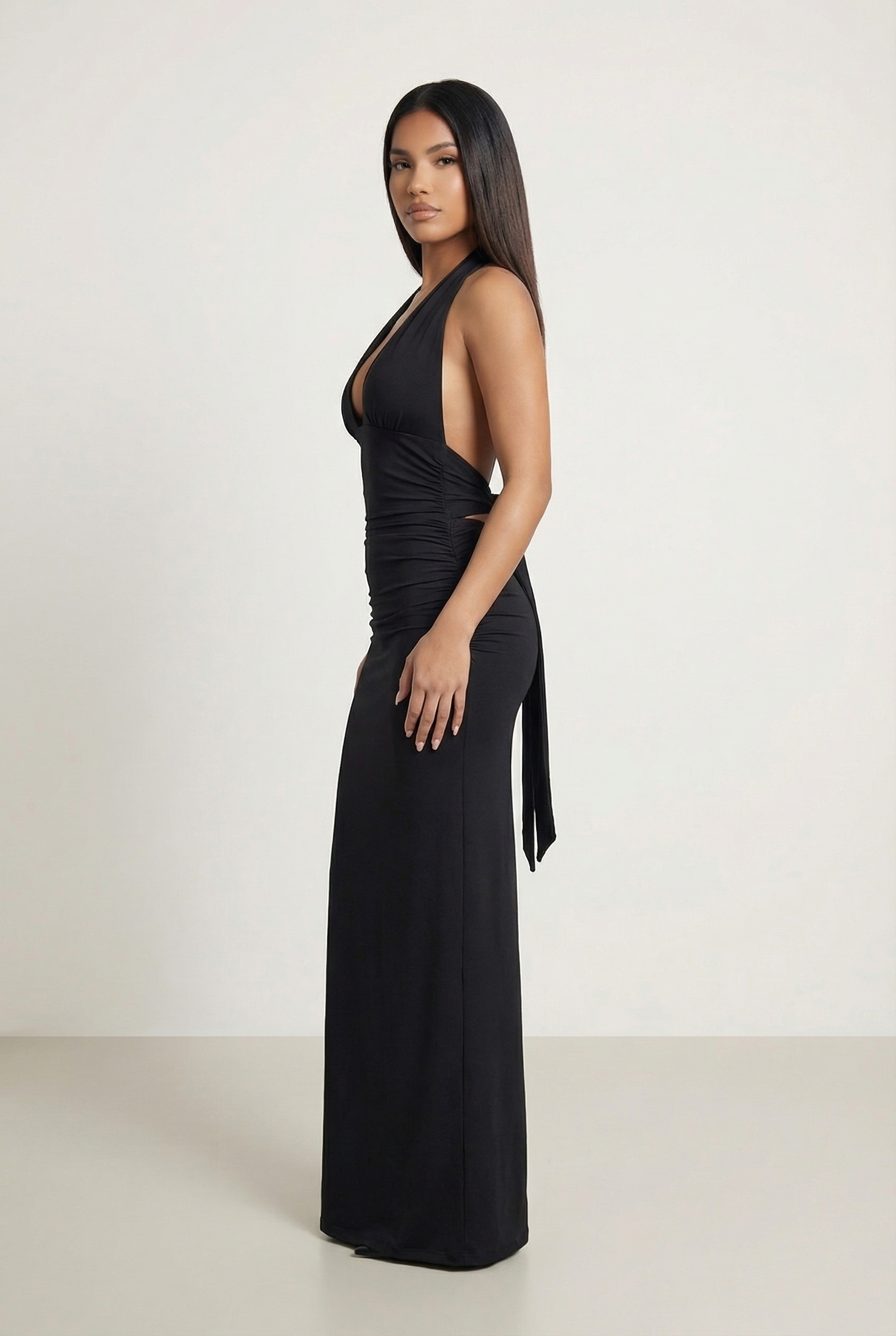 ELENYA | VESTIDO LARGO -NEGRO
