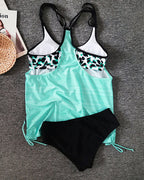 AUGUSTA - TANKINI LISO CON ESTAMPADO DE LEOPARDO