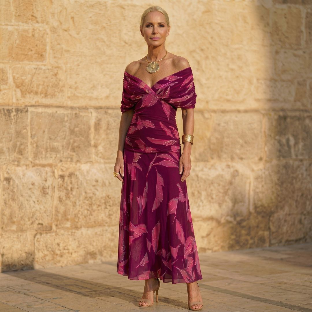 CELESTE - VESTIDO ELEGANTE CON HOJAS