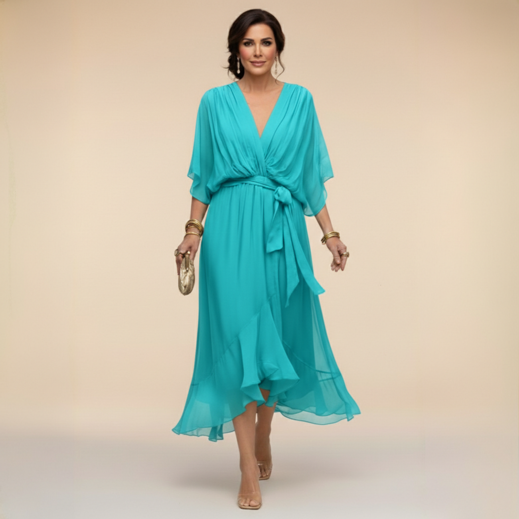 ÍNGRID | VESTIDO DE GASA CON CUELLO EN V
