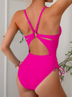 LAZO - BAÑADOR DE UNA PIEZA PARA MUJER DE COLOR LISO CON ESCOTE EN V Y ANILLA EN LA ESPALDA