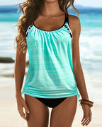 AUGUSTA - TANKINI LISO CON ESTAMPADO DE LEOPARDO