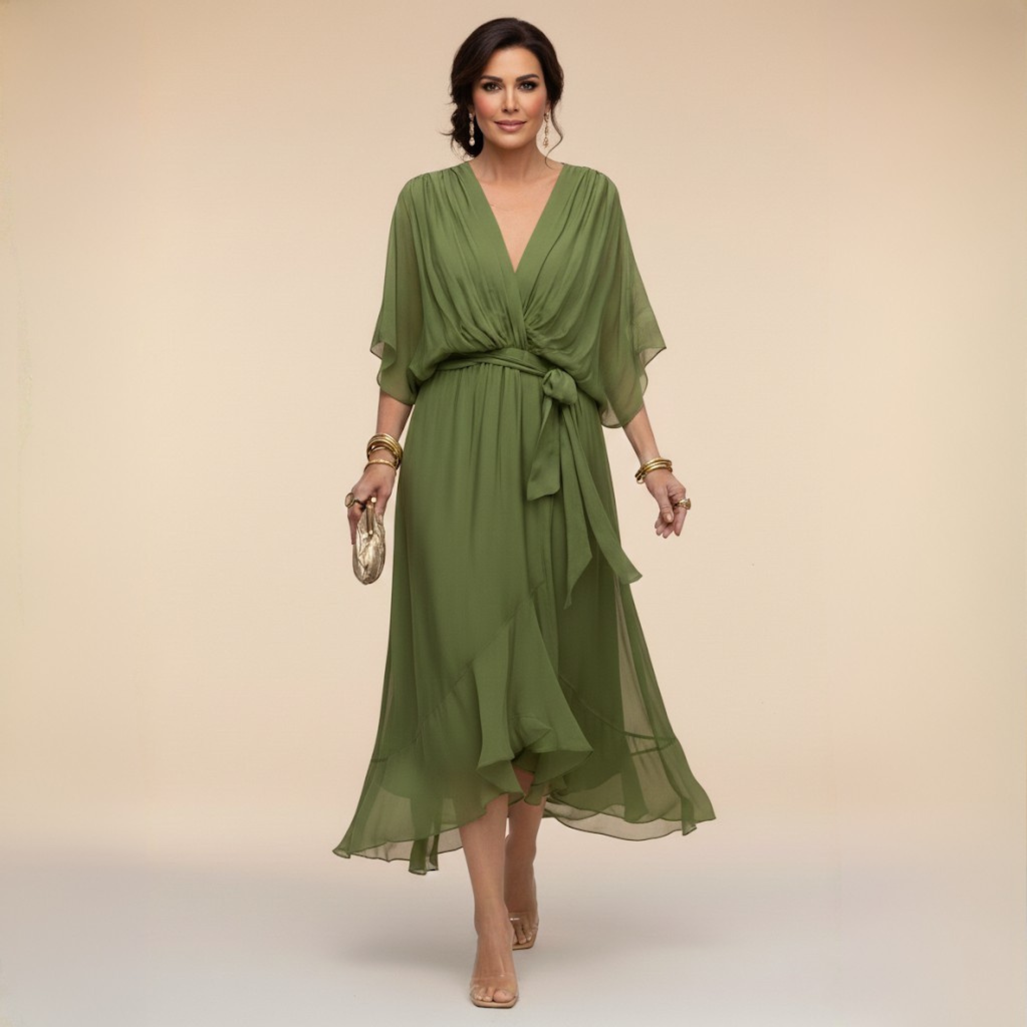 ÍNGRID | VESTIDO DE GASA CON CUELLO EN V