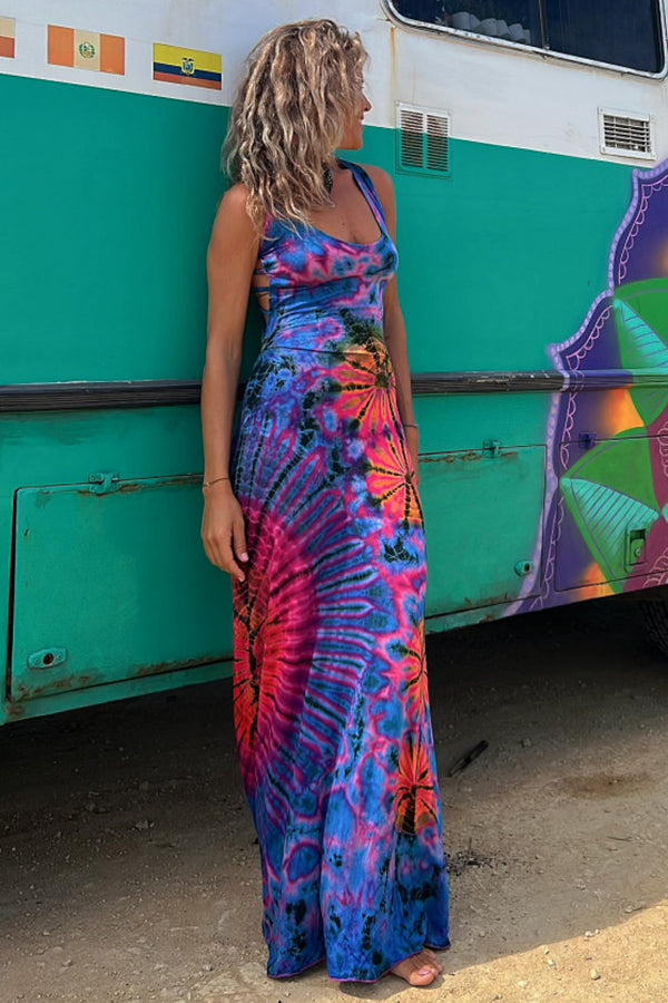 SIENNA | VESTIDO ESTAMPADO TIE-DYE CON ESPALDA DESCUBIERTA