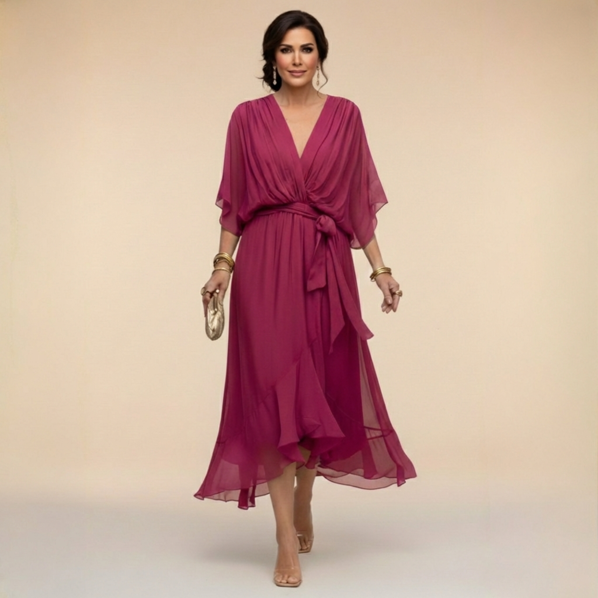 ÍNGRID | VESTIDO DE GASA CON CUELLO EN V