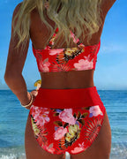 FLOR - BIKINI CON ESTAMPADO FLORAL EN CONTRASTE Y ABERTURA