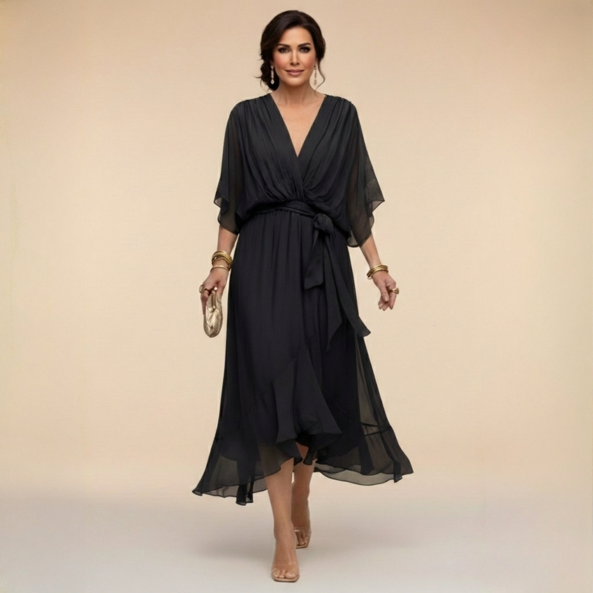 ÍNGRID | VESTIDO DE GASA CON CUELLO EN V