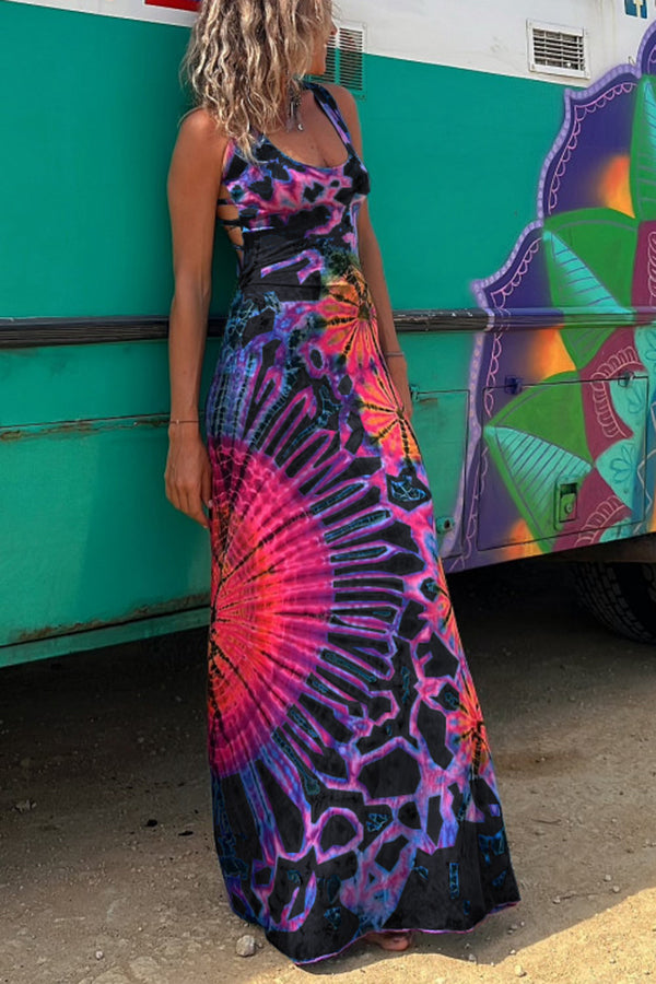 SIENNA | VESTIDO ESTAMPADO TIE-DYE CON ESPALDA DESCUBIERTA