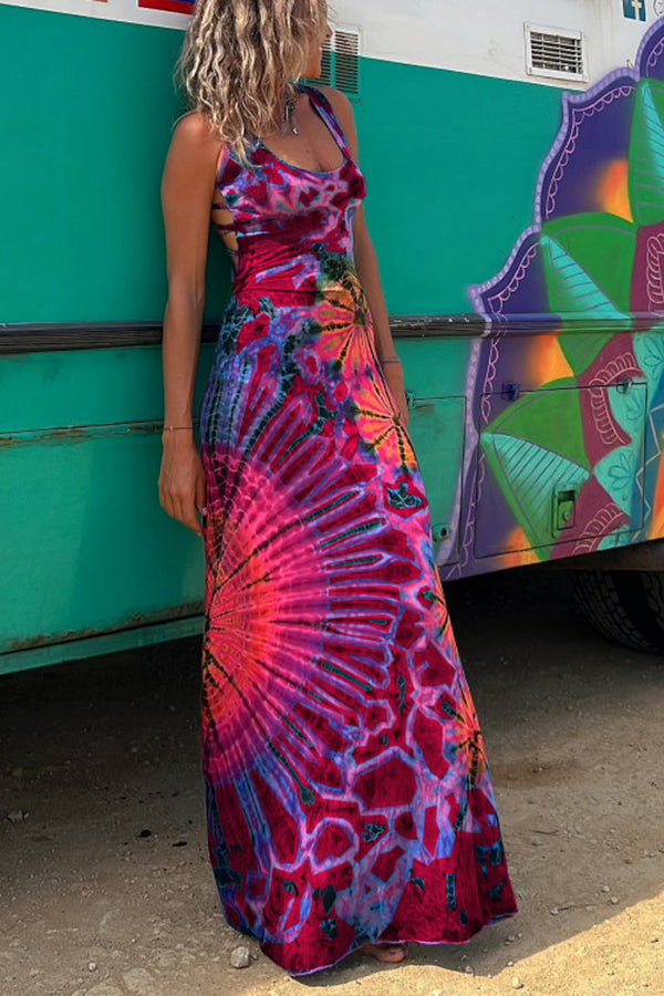 SIENNA | VESTIDO ESTAMPADO TIE-DYE CON ESPALDA DESCUBIERTA