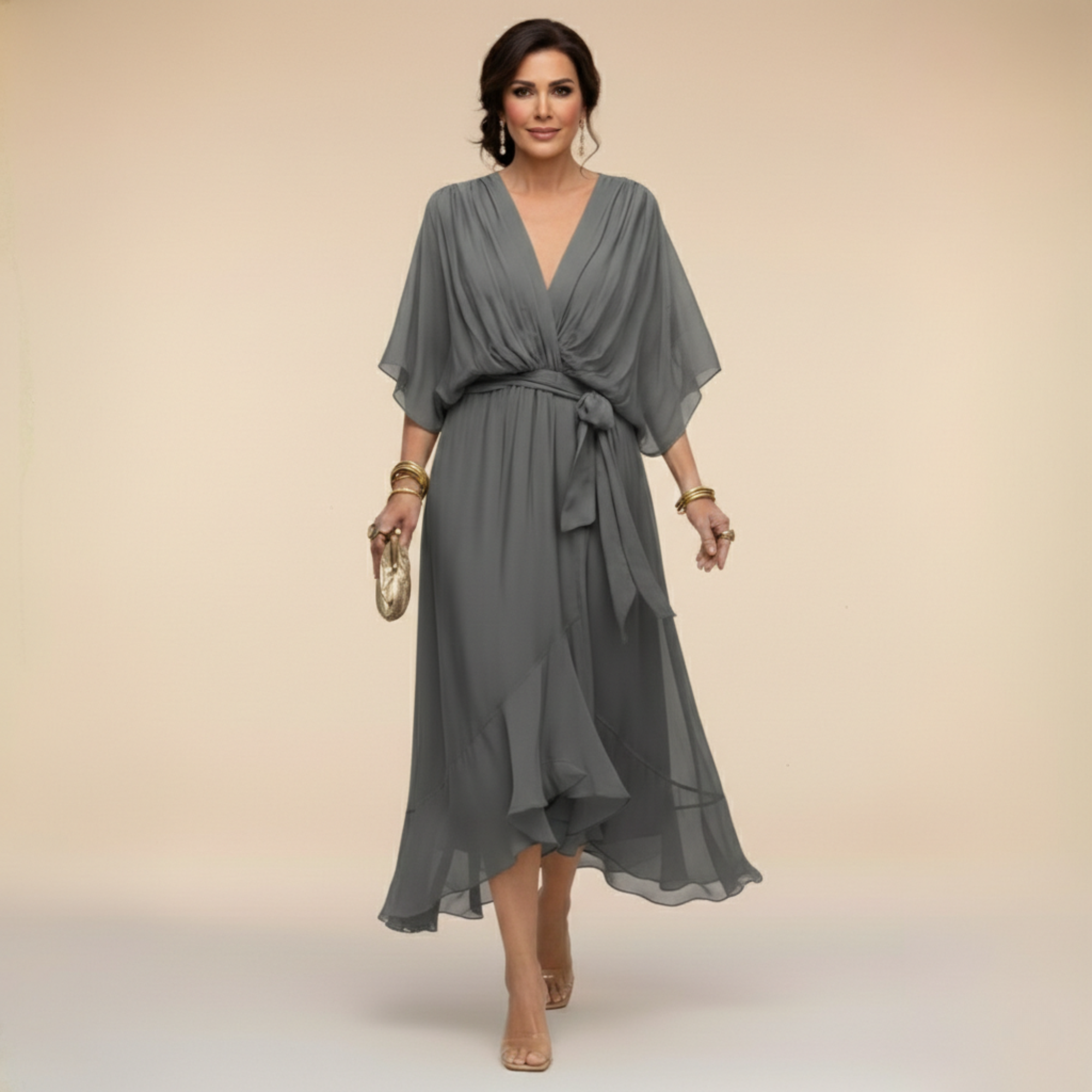 ÍNGRID | VESTIDO DE GASA CON CUELLO EN V