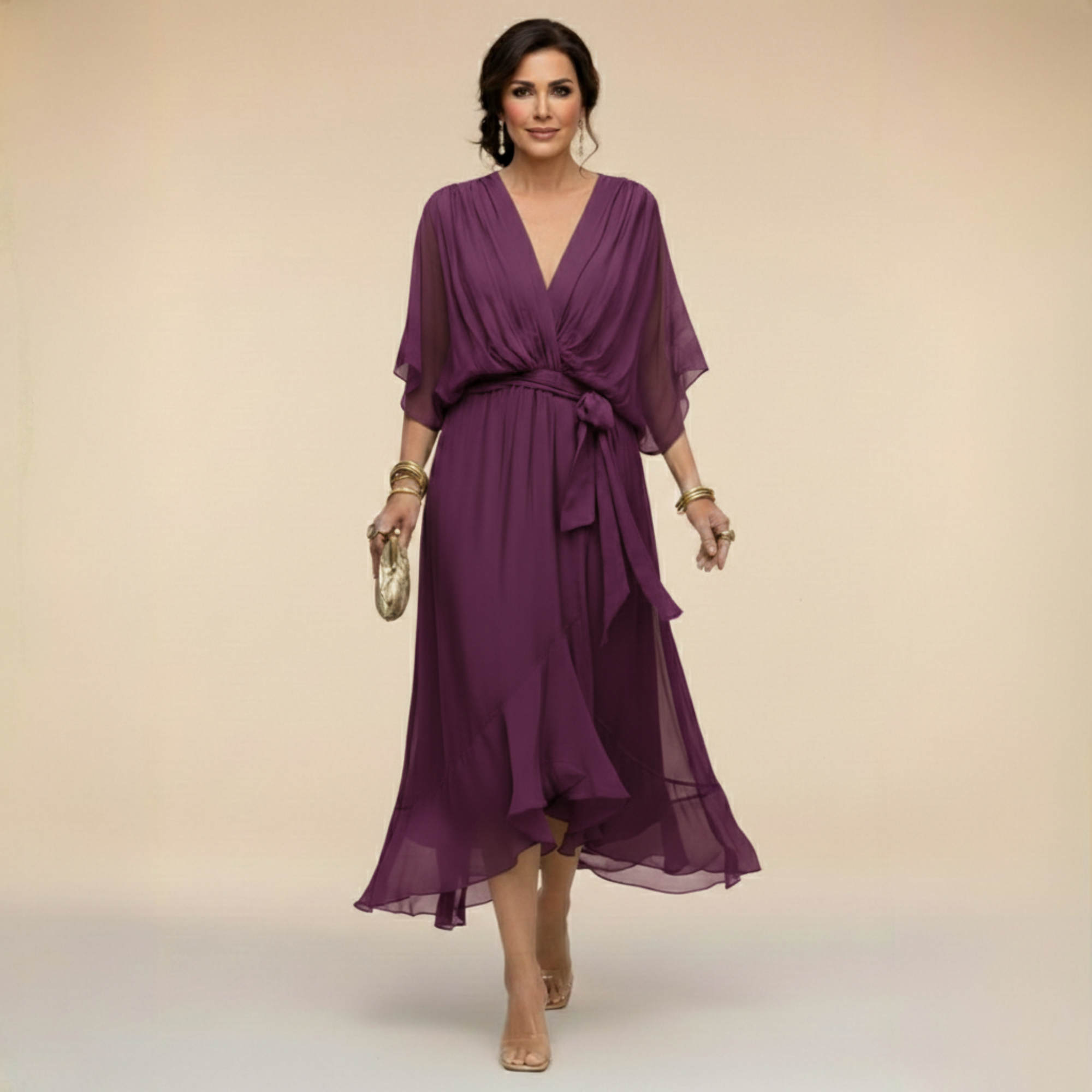 ÍNGRID | VESTIDO DE GASA CON CUELLO EN V
