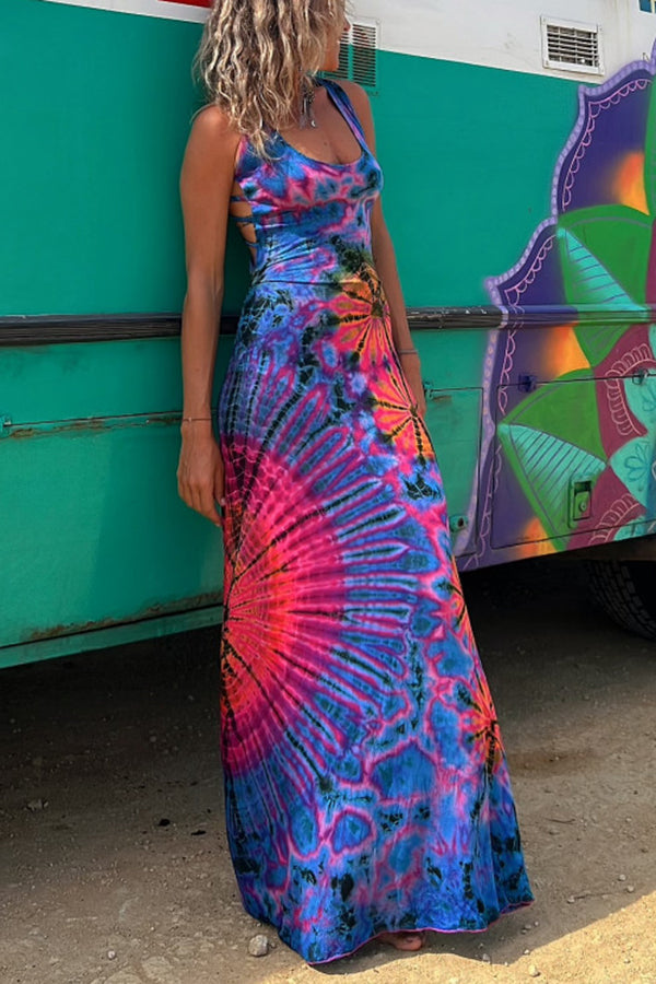 SIENNA | VESTIDO ESTAMPADO TIE-DYE CON ESPALDA DESCUBIERTA