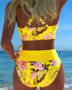 FLOR - BIKINI CON ESTAMPADO FLORAL EN CONTRASTE Y ABERTURA