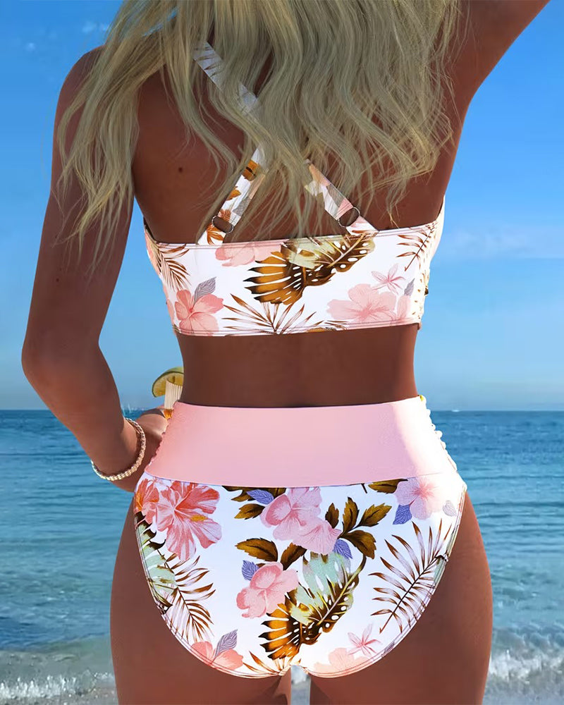 FLOR - BIKINI CON ESTAMPADO FLORAL EN CONTRASTE Y ABERTURA