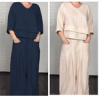 LIZA - CONJUNTO DE DOS PIEZAS:TOP CON CUELLO EN V Y PANTALÓN CON PIERNA ANCHA