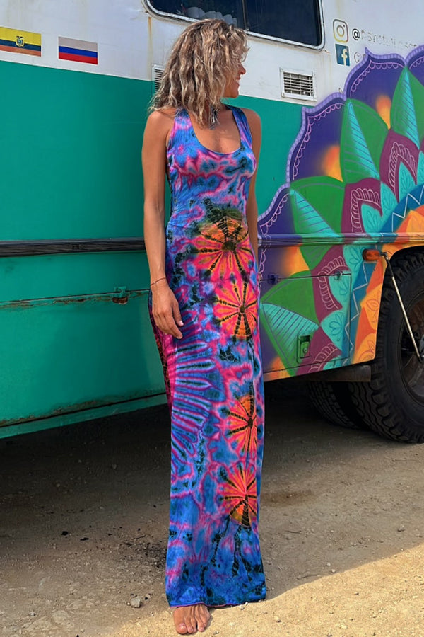 SIENNA | VESTIDO ESTAMPADO TIE-DYE CON ESPALDA DESCUBIERTA
