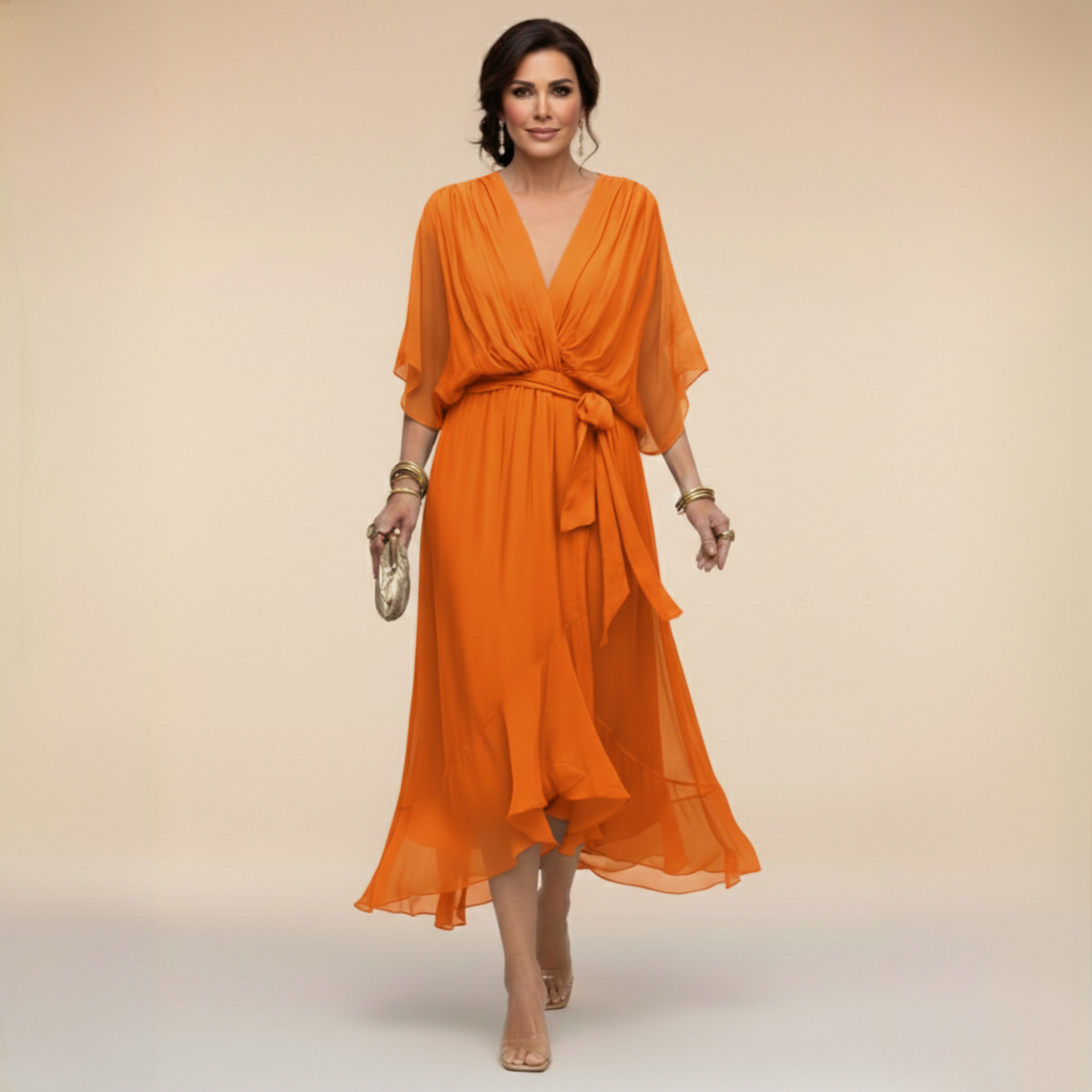 ÍNGRID | VESTIDO DE GASA CON CUELLO EN V