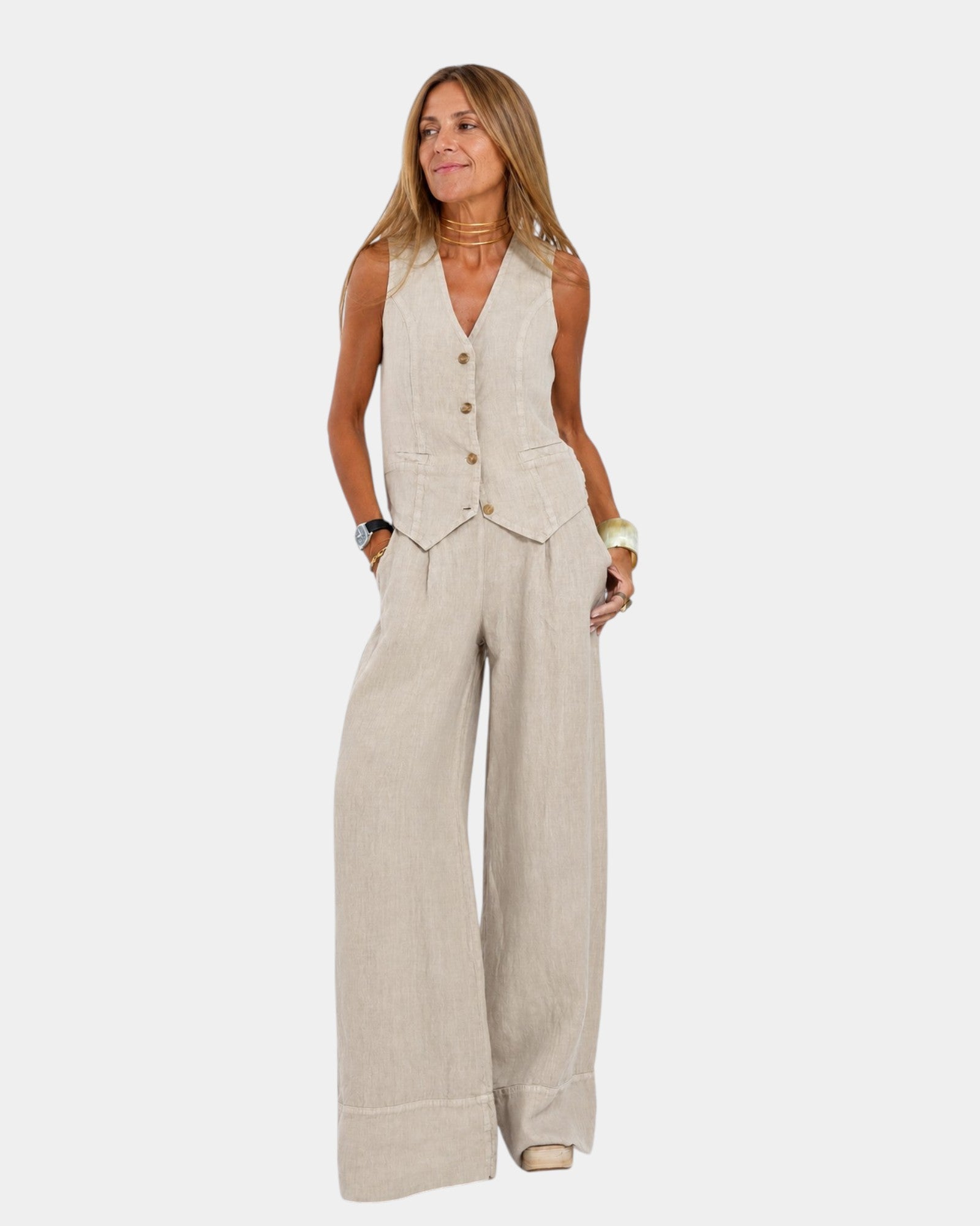 ASSIA | CONJUNTO DE PANTALÓN Y CHALECO SIN MANGAS