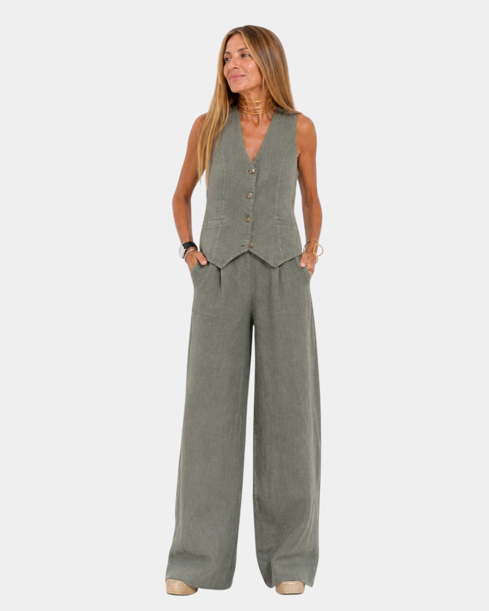 ASSIA | CONJUNTO DE PANTALÓN Y CHALECO SIN MANGAS