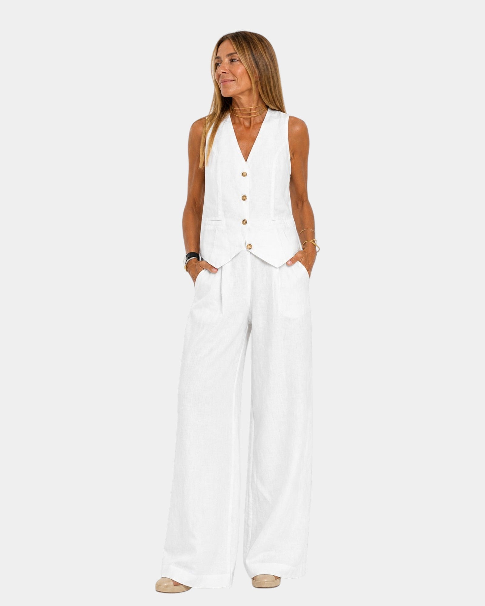 ASSIA | CONJUNTO DE PANTALÓN Y CHALECO SIN MANGAS