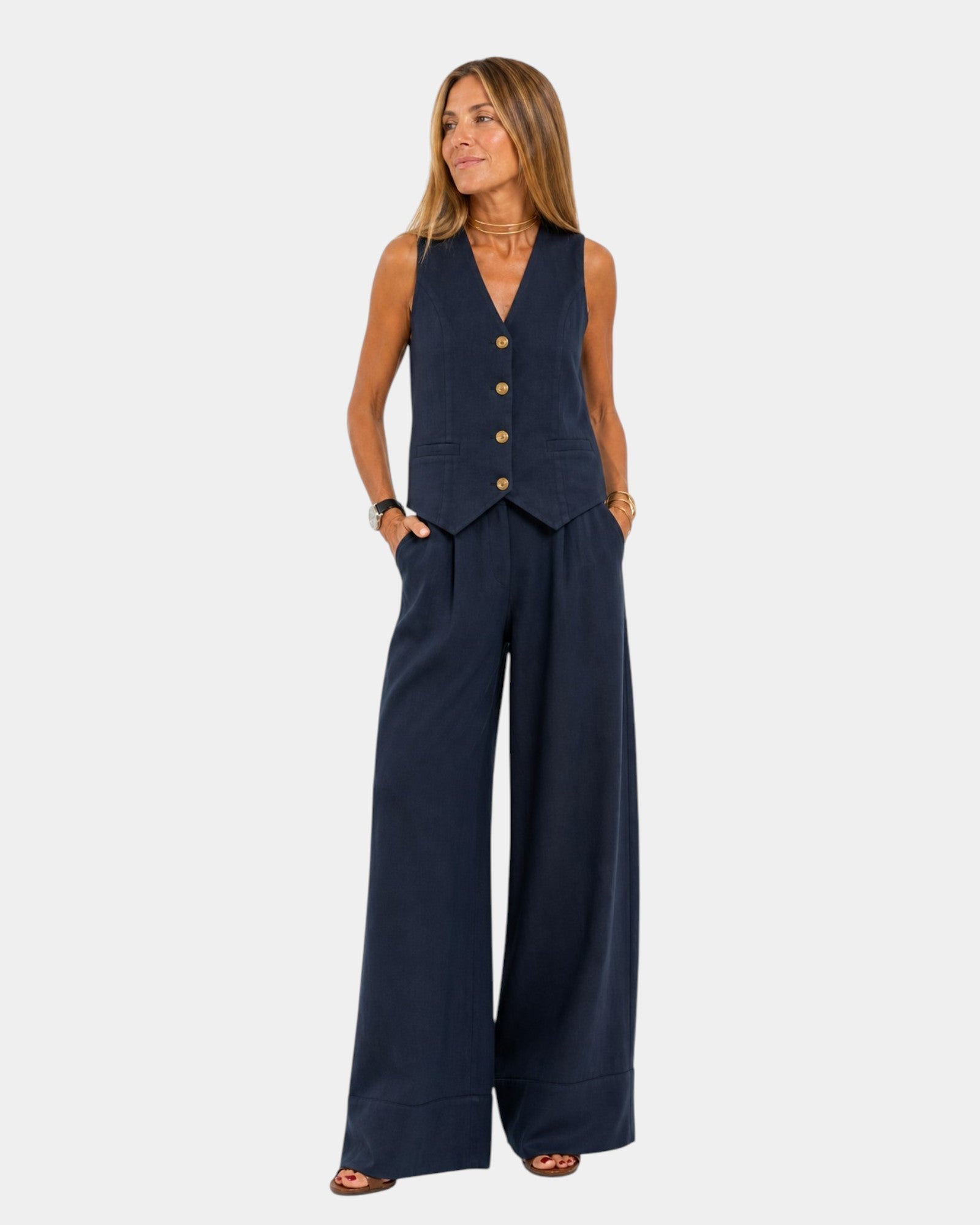 ASSIA | CONJUNTO DE PANTALÓN Y CHALECO SIN MANGAS