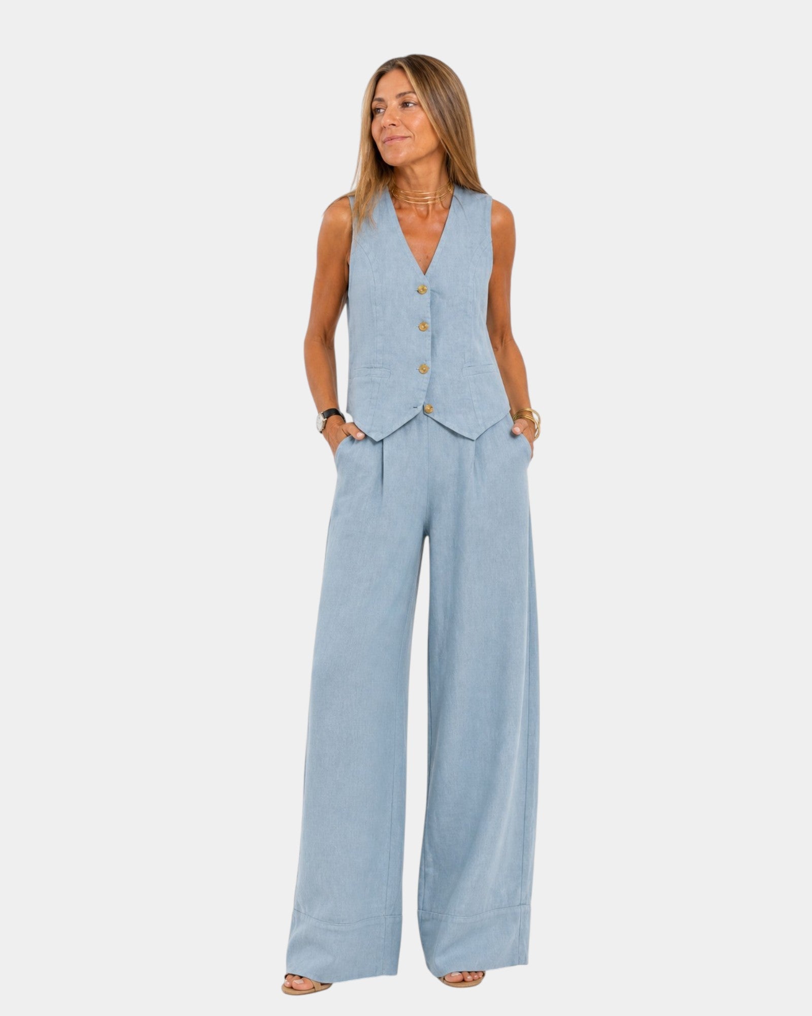ASSIA | CONJUNTO DE PANTALÓN Y CHALECO SIN MANGAS