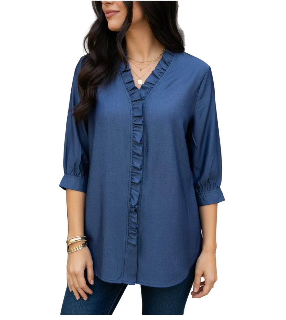 TINA | BLUSA CON VOLANTES Y CUELLO EN V