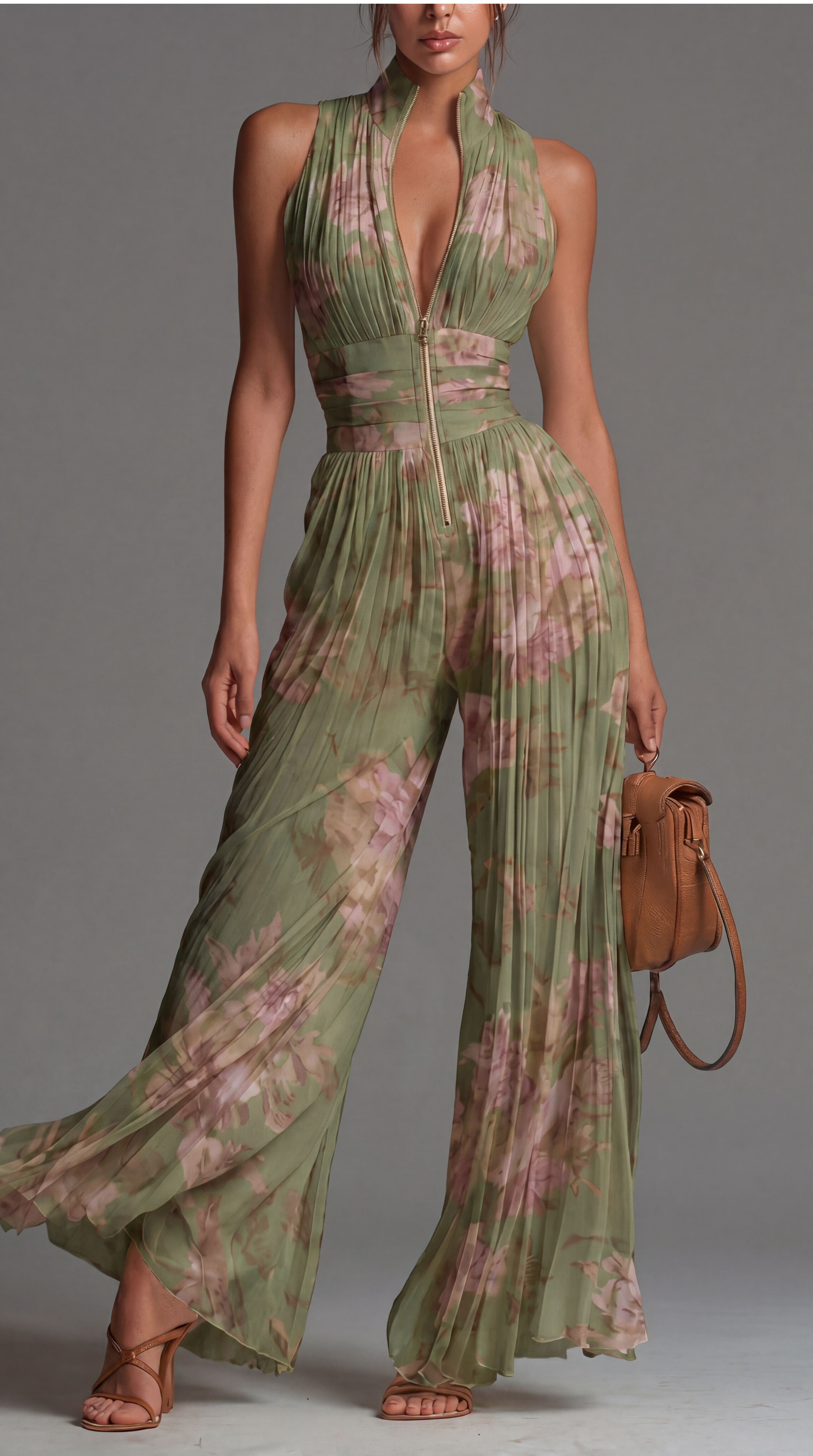 ROSE - MONO DE GASA CON PLIEGUES Y ESTAMPADO FLORAL