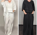 LIZA - CONJUNTO DE DOS PIEZAS:TOP CON CUELLO EN V Y PANTALÓN CON PIERNA ANCHA