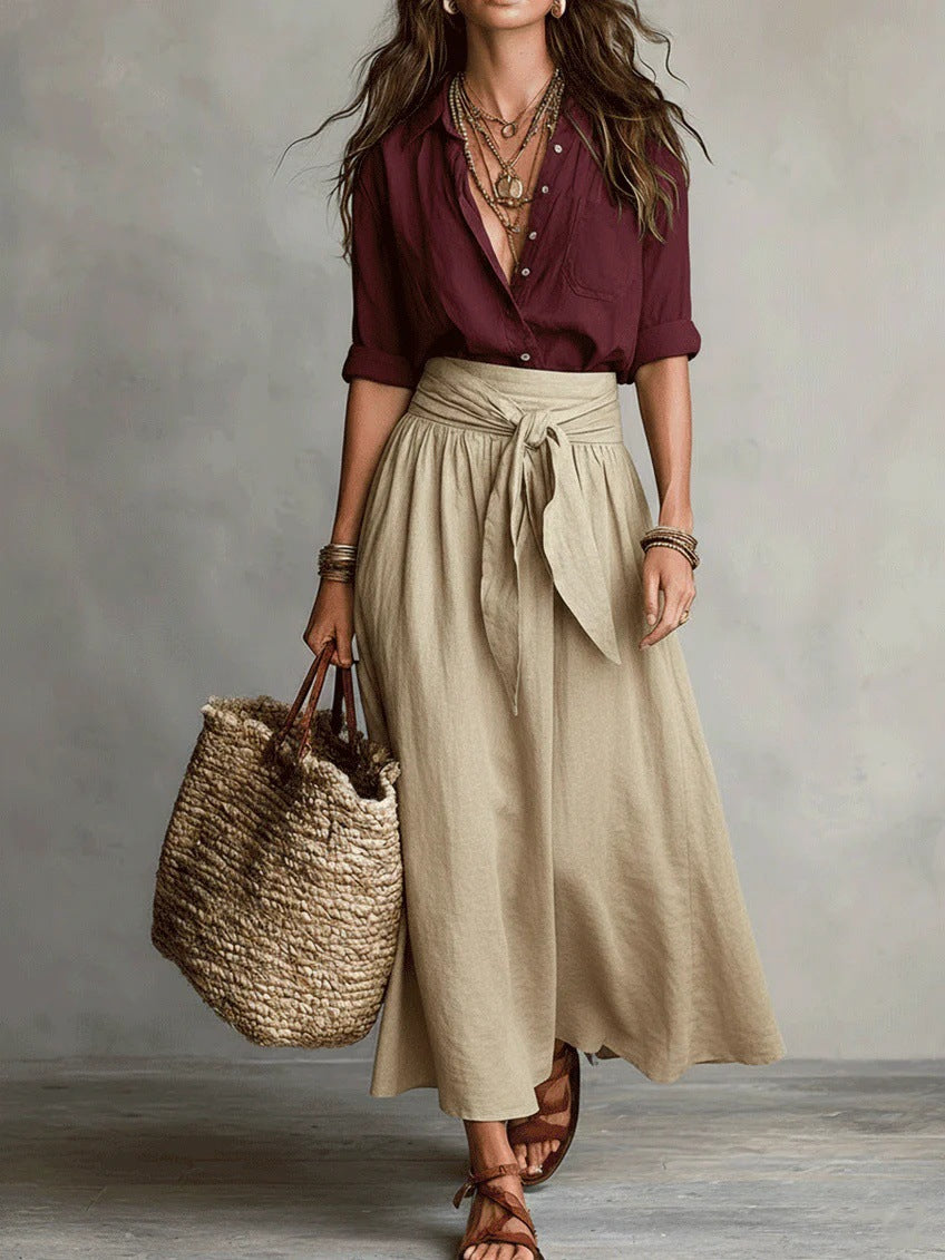 VERA - CONJUNTO DE DOS PIEZAS: CAMISETA Y FALDA MIDI