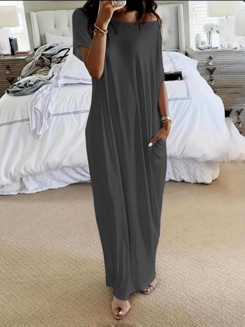 ENID | VESTIDO CASUAL ASIMÉTRICO EXTRAGRANDE CON HOMBROS DESCUBIERTOS