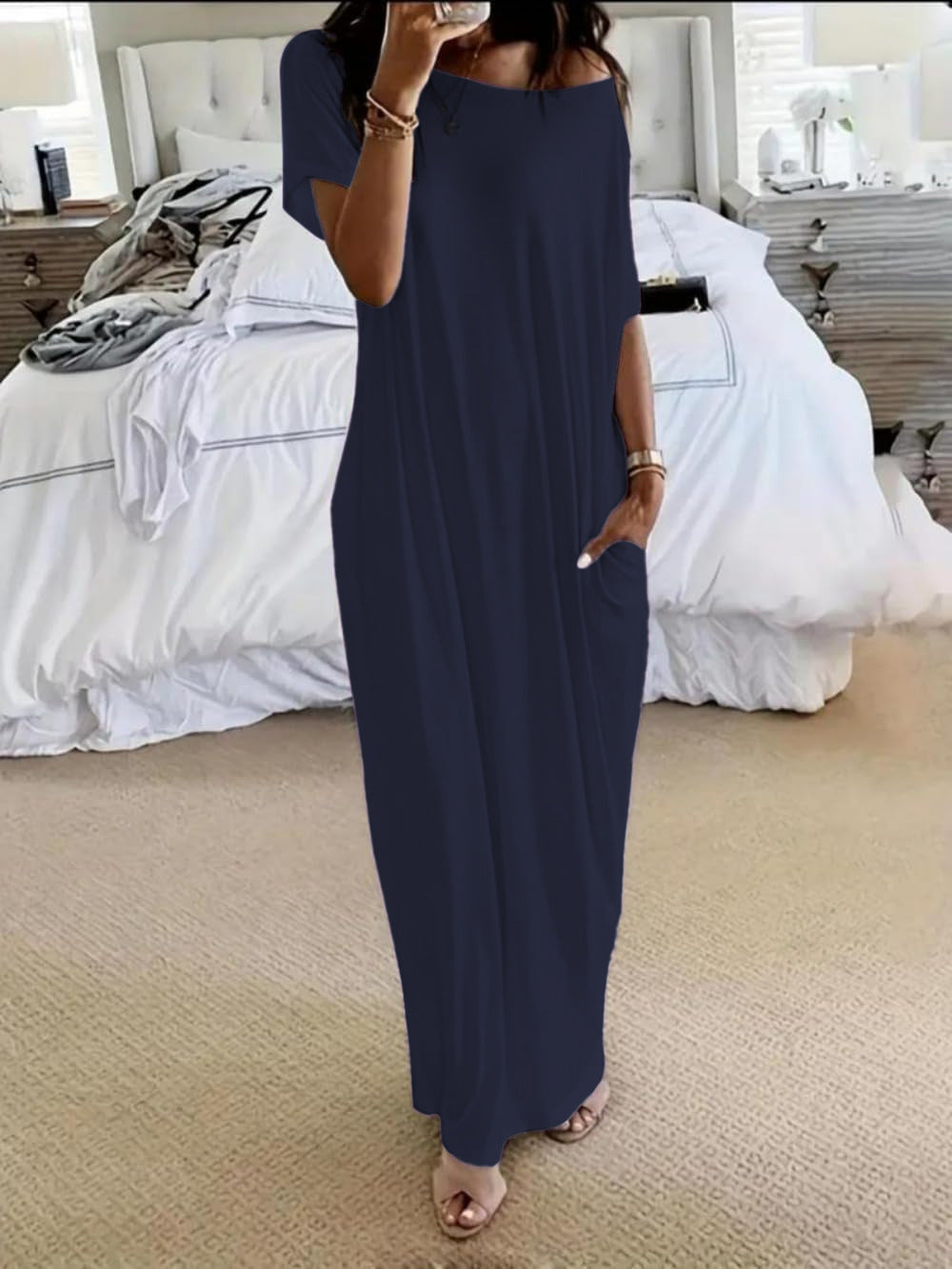 ENID | VESTIDO CASUAL ASIMÉTRICO EXTRAGRANDE CON HOMBROS DESCUBIERTOS