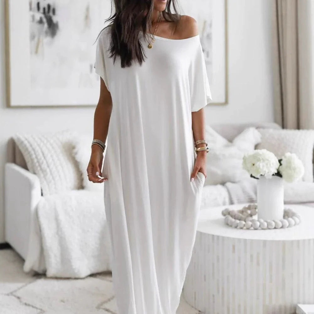 ENID | VESTIDO CASUAL ASIMÉTRICO EXTRAGRANDE CON HOMBROS DESCUBIERTOS