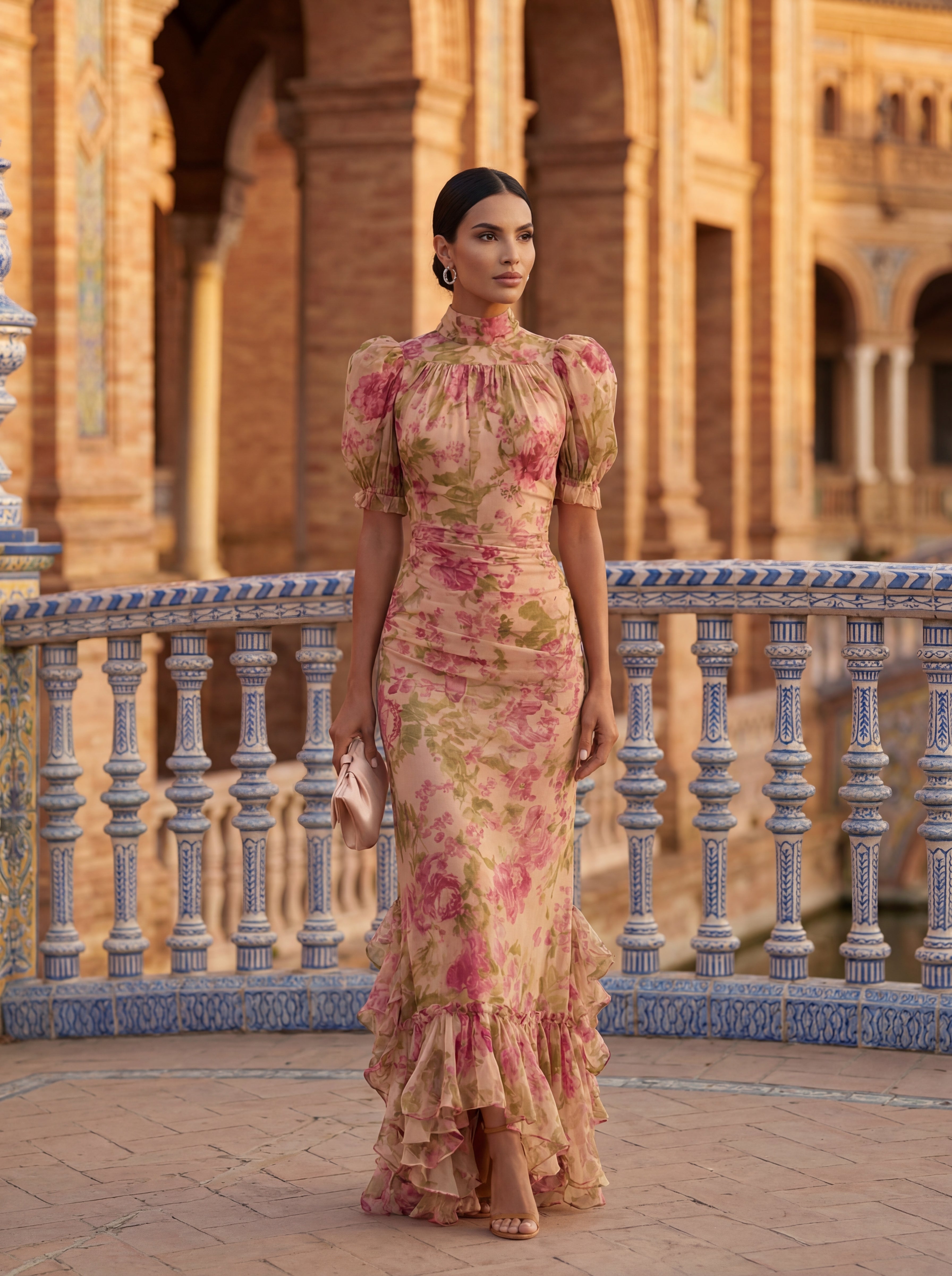 ROSARIO | VESTIDO CUELLO ALTO Y MANGAS ABULLONADAS