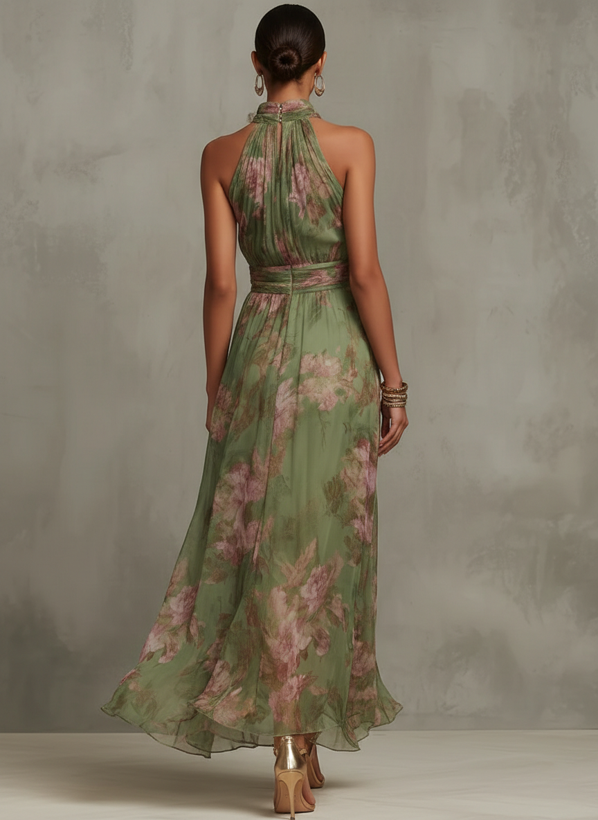 LIVIA |  VESTIDO CON CUELLO HALTER Y ESTAMPADO FLORAL