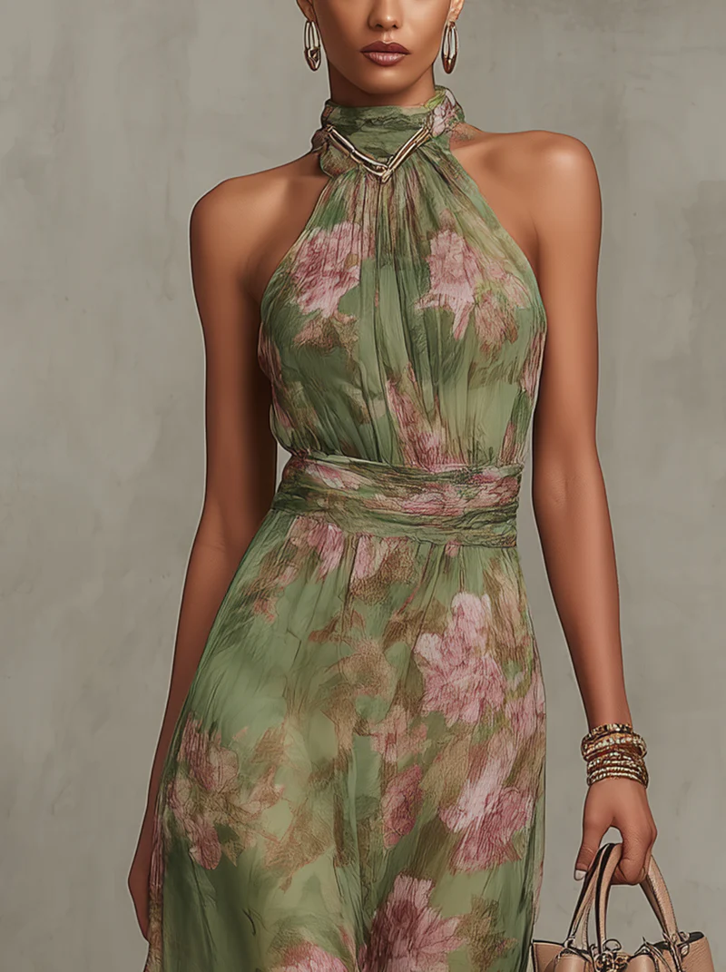 LIVIA |  VESTIDO CON CUELLO HALTER Y ESTAMPADO FLORAL