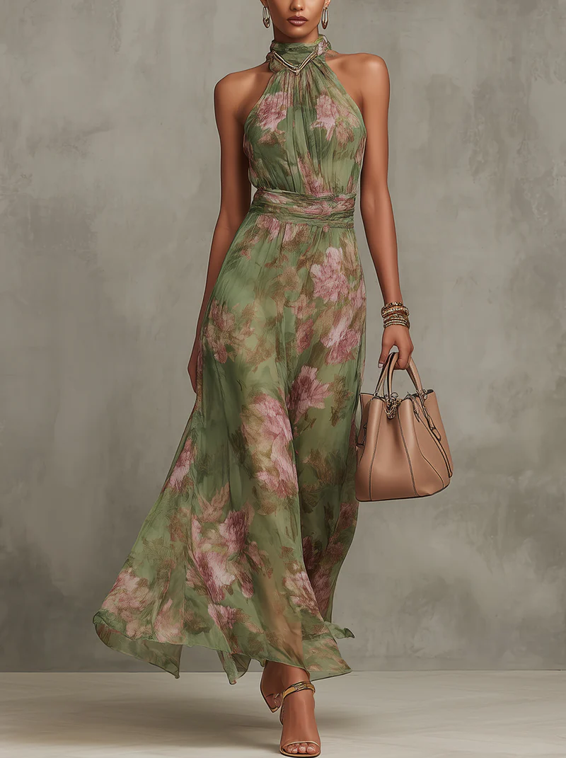 LIVIA |  VESTIDO CON CUELLO HALTER Y ESTAMPADO FLORAL