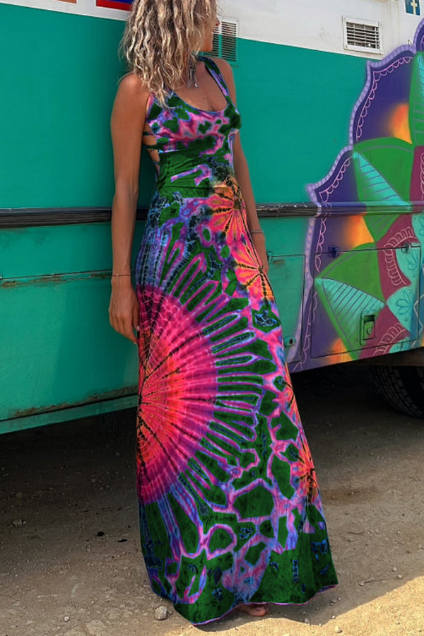 SIENNA | VESTIDO ESTAMPADO TIE-DYE CON ESPALDA DESCUBIERTA