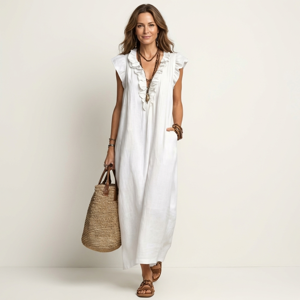 JAMAICA | VESTIDO CON VOLANTES Y CUELLO EN V