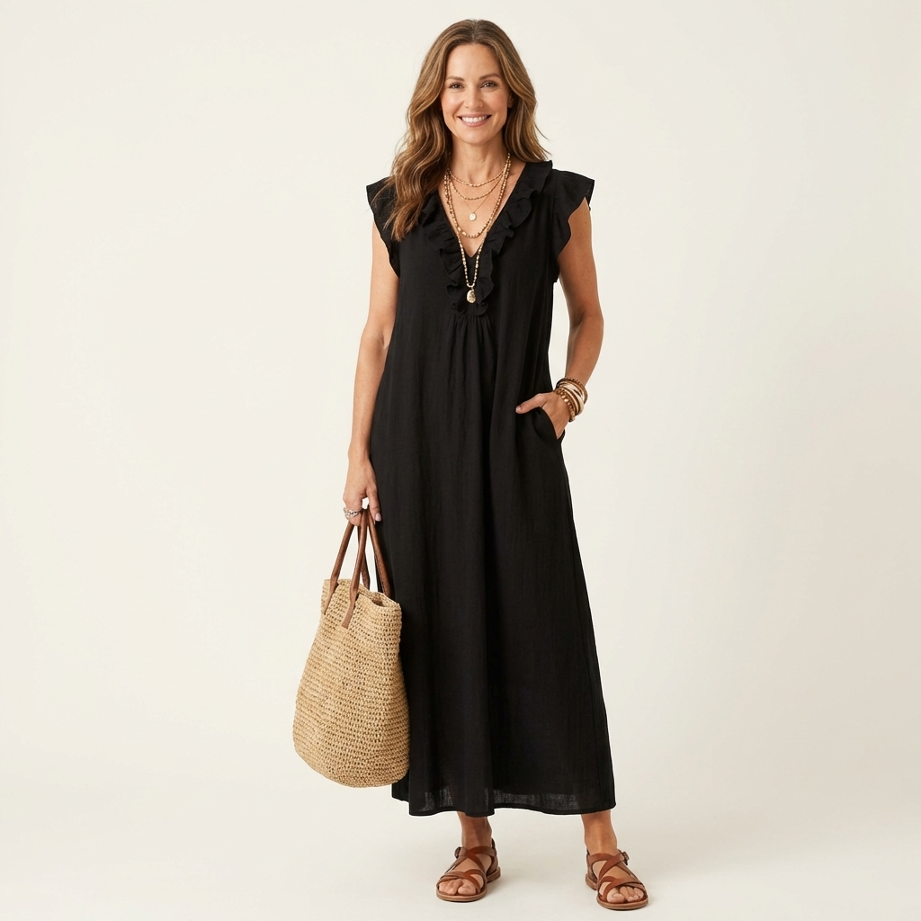 JAMAICA | VESTIDO CON VOLANTES Y CUELLO EN V