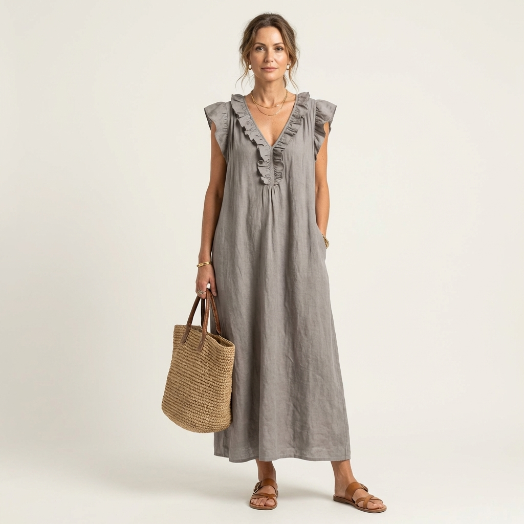 JAMAICA | VESTIDO CON VOLANTES Y CUELLO EN V