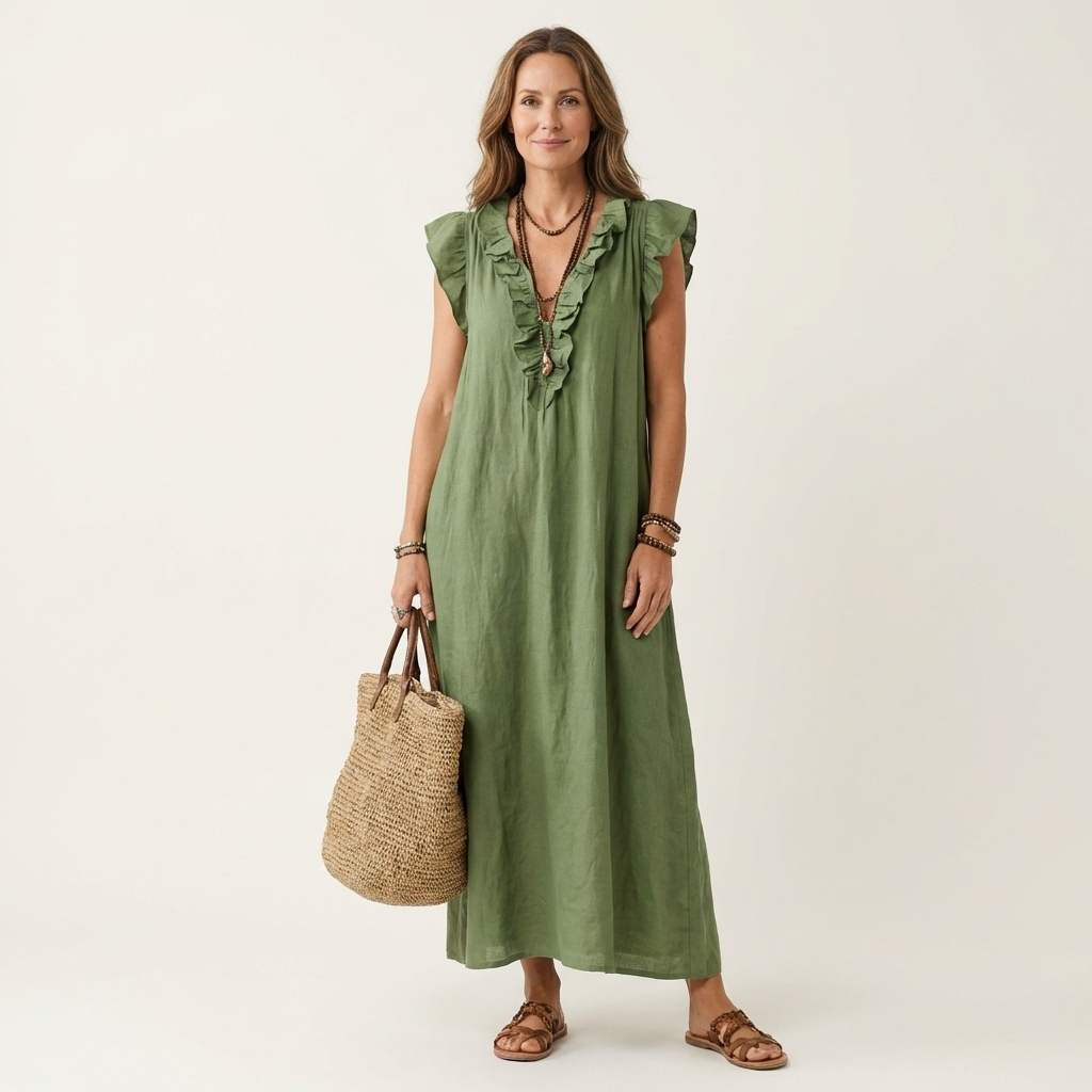 JAMAICA | VESTIDO CON VOLANTES Y CUELLO EN V