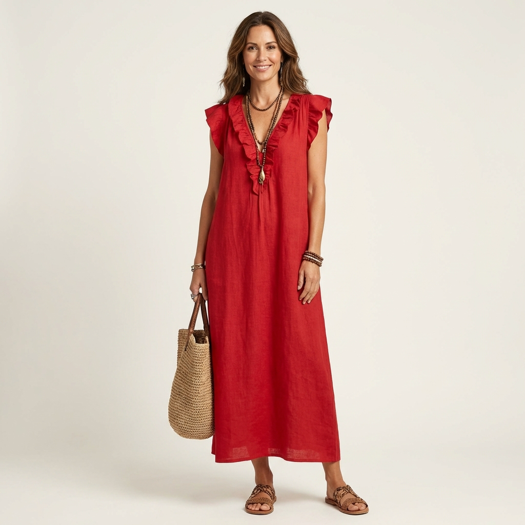 JAMAICA | VESTIDO CON VOLANTES Y CUELLO EN V