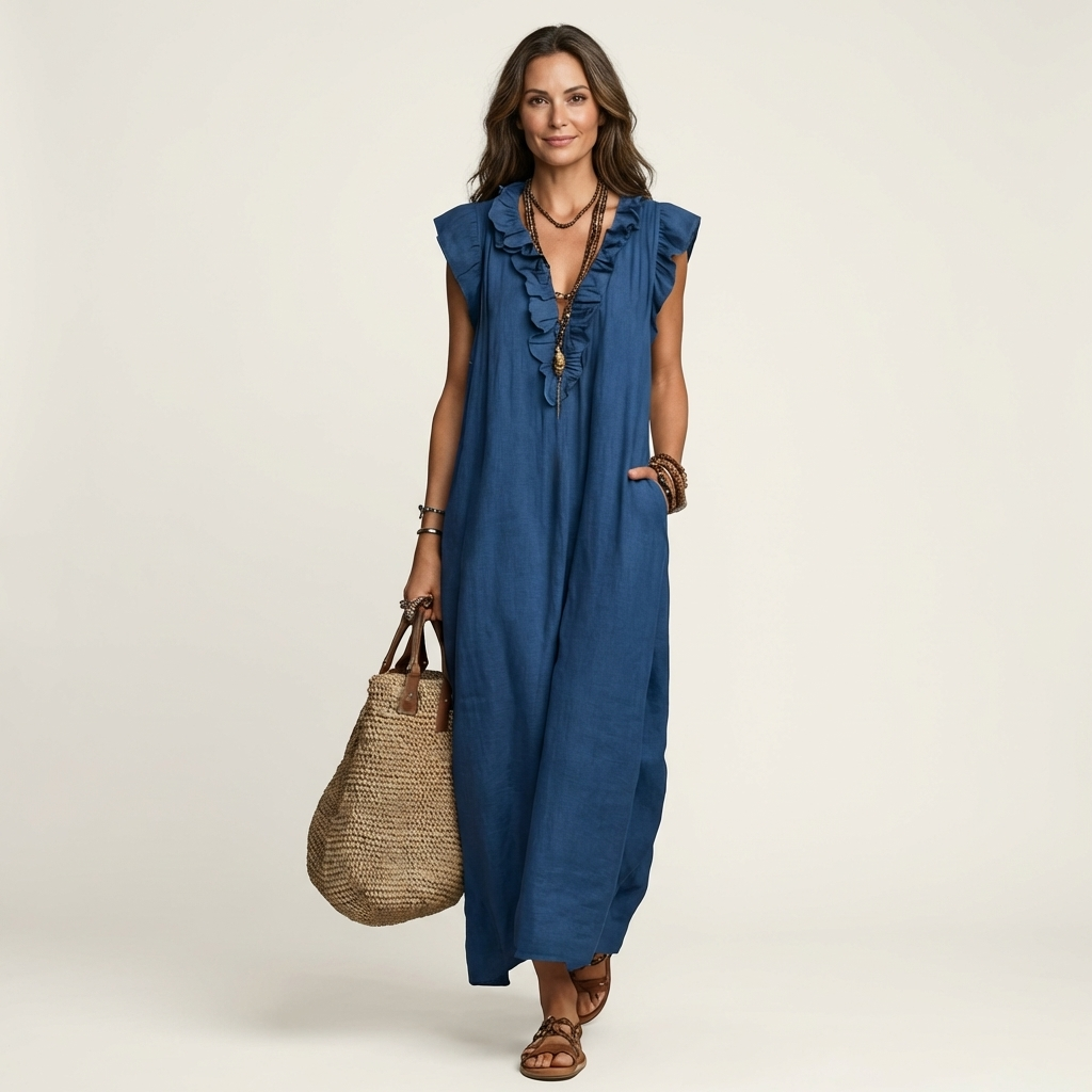 JAMAICA | VESTIDO CON VOLANTES Y CUELLO EN V