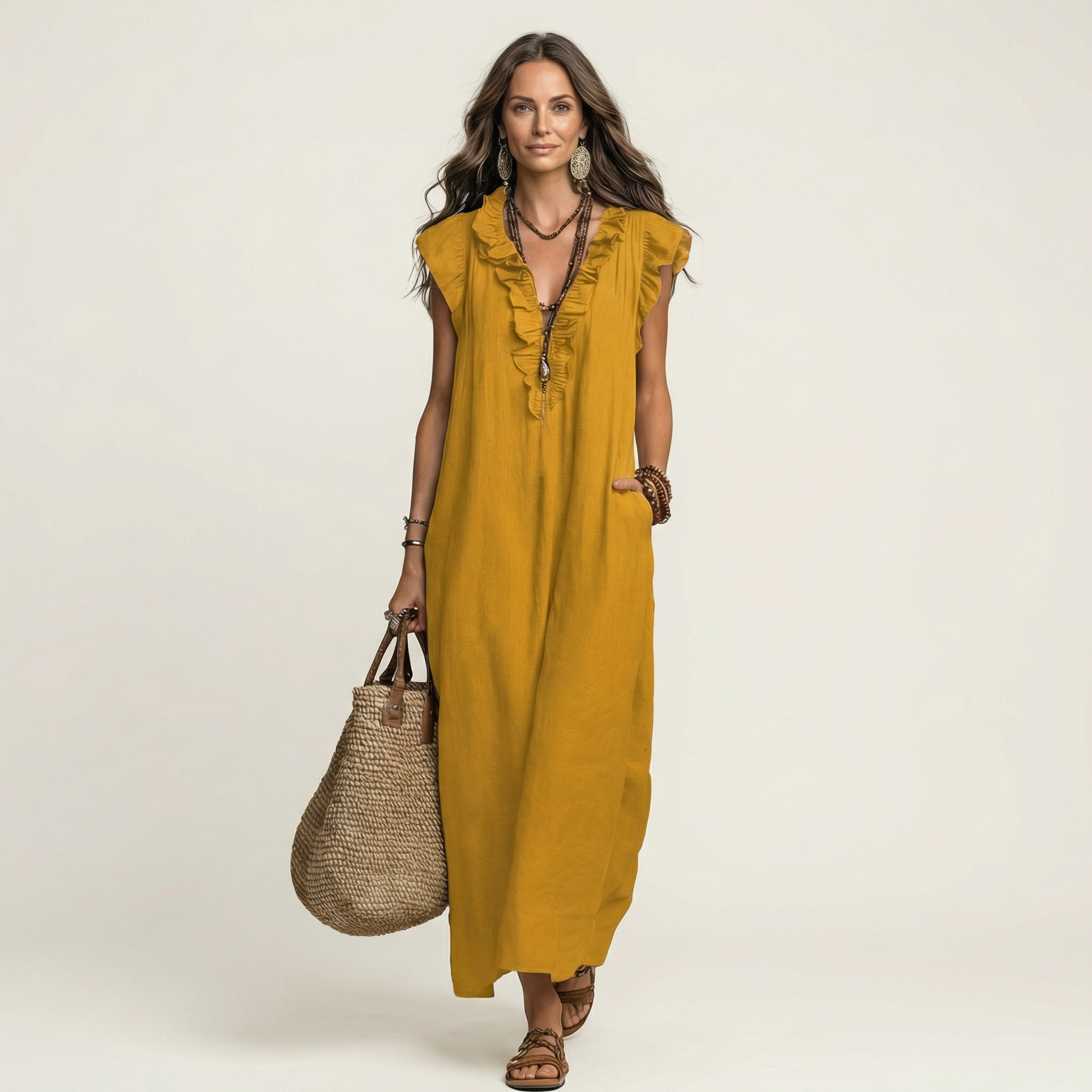 JAMAICA | VESTIDO CON VOLANTES Y CUELLO EN V