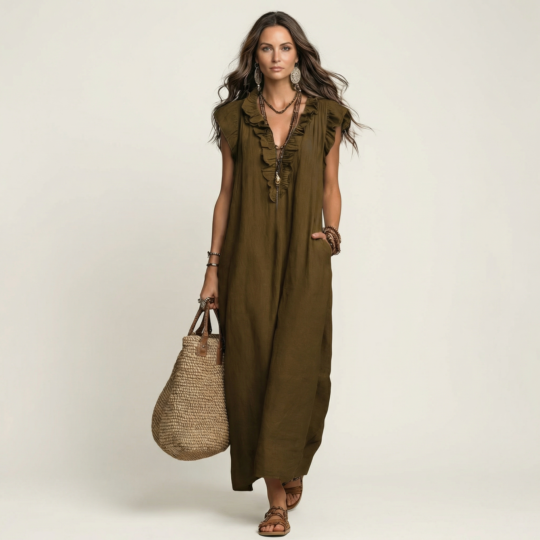 JAMAICA | VESTIDO CON VOLANTES Y CUELLO EN V