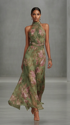 LIVIA |  VESTIDO CON CUELLO HALTER Y ESTAMPADO FLORAL