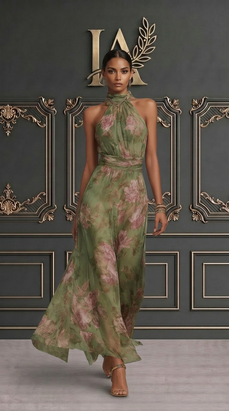 LIVIA |  VESTIDO CON CUELLO HALTER Y ESTAMPADO FLORAL
