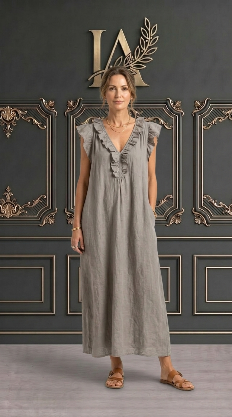 JAMAICA | VESTIDO CON VOLANTES Y CUELLO EN V
