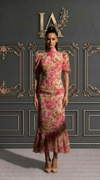 ROSARIO | VESTIDO CUELLO ALTO Y MANGAS ABULLONADAS